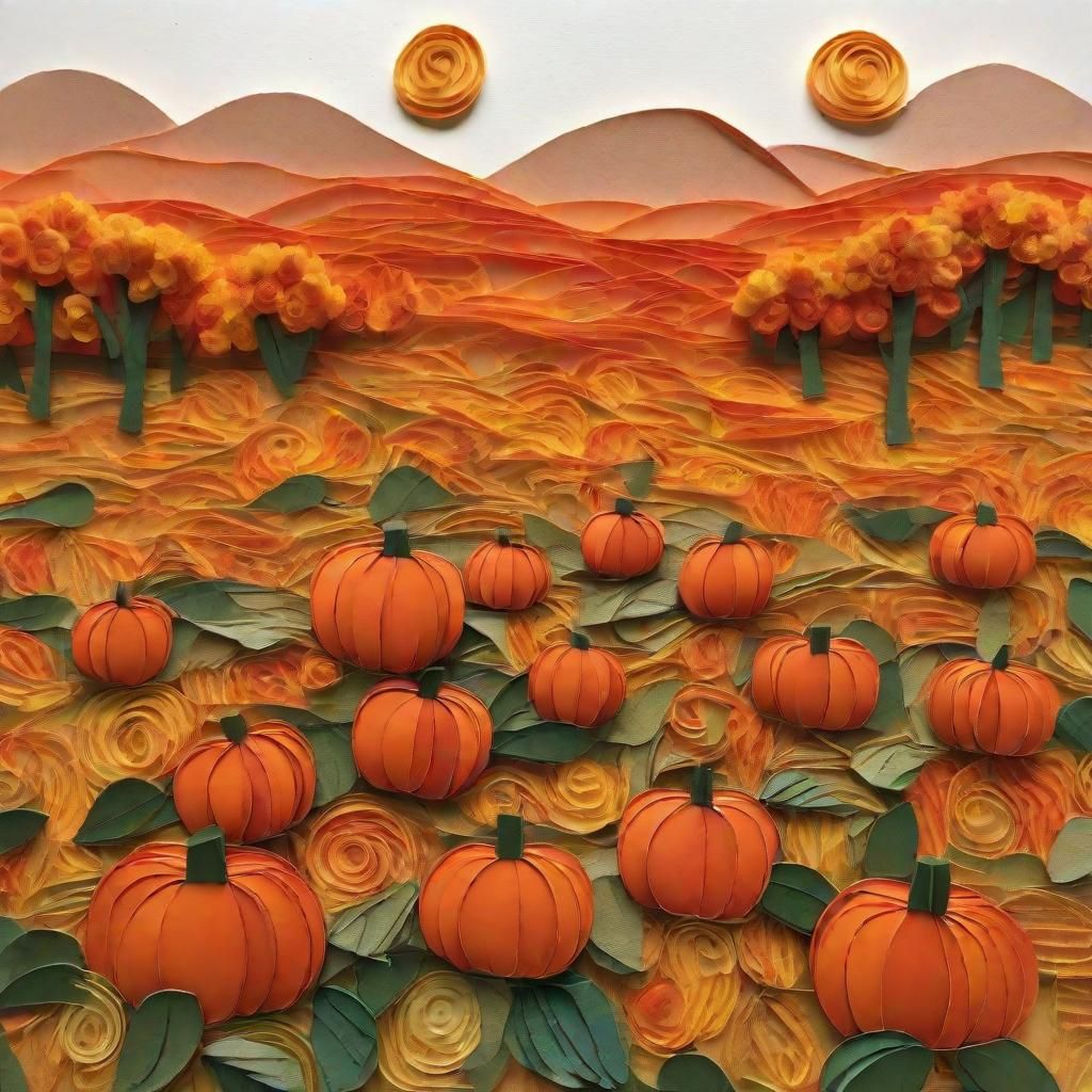 Rustic Pumpkin Patch in Impressionist Collage Art
