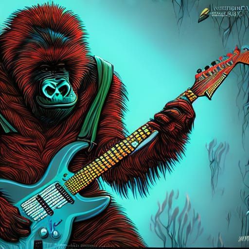 Gorilla Guitarist: Surreal Illustration in Rolando Style