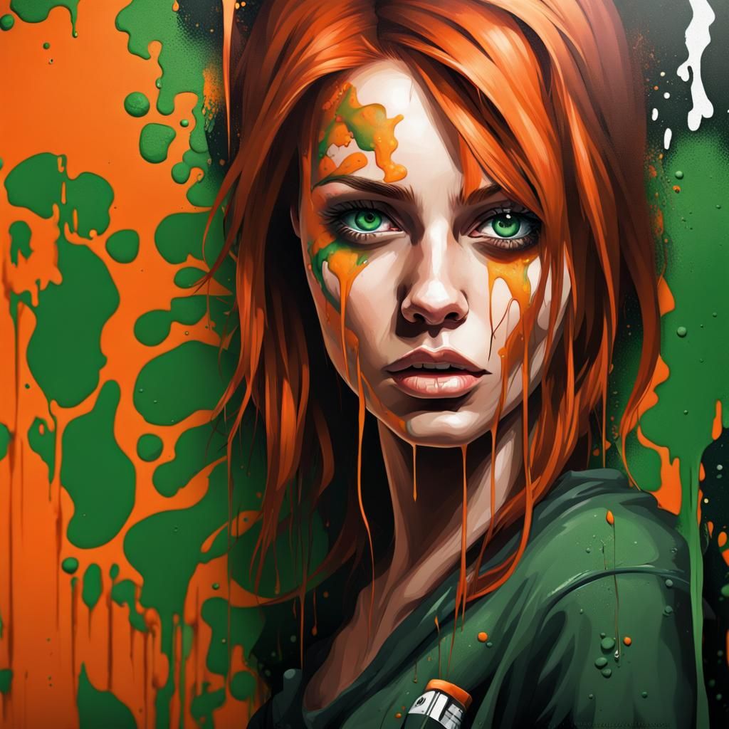 Melting Graffiti Art Portrait of Woman