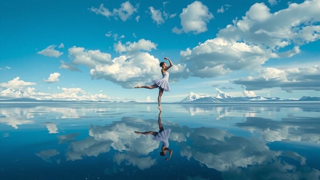 Dancing at blue lake in Iceland