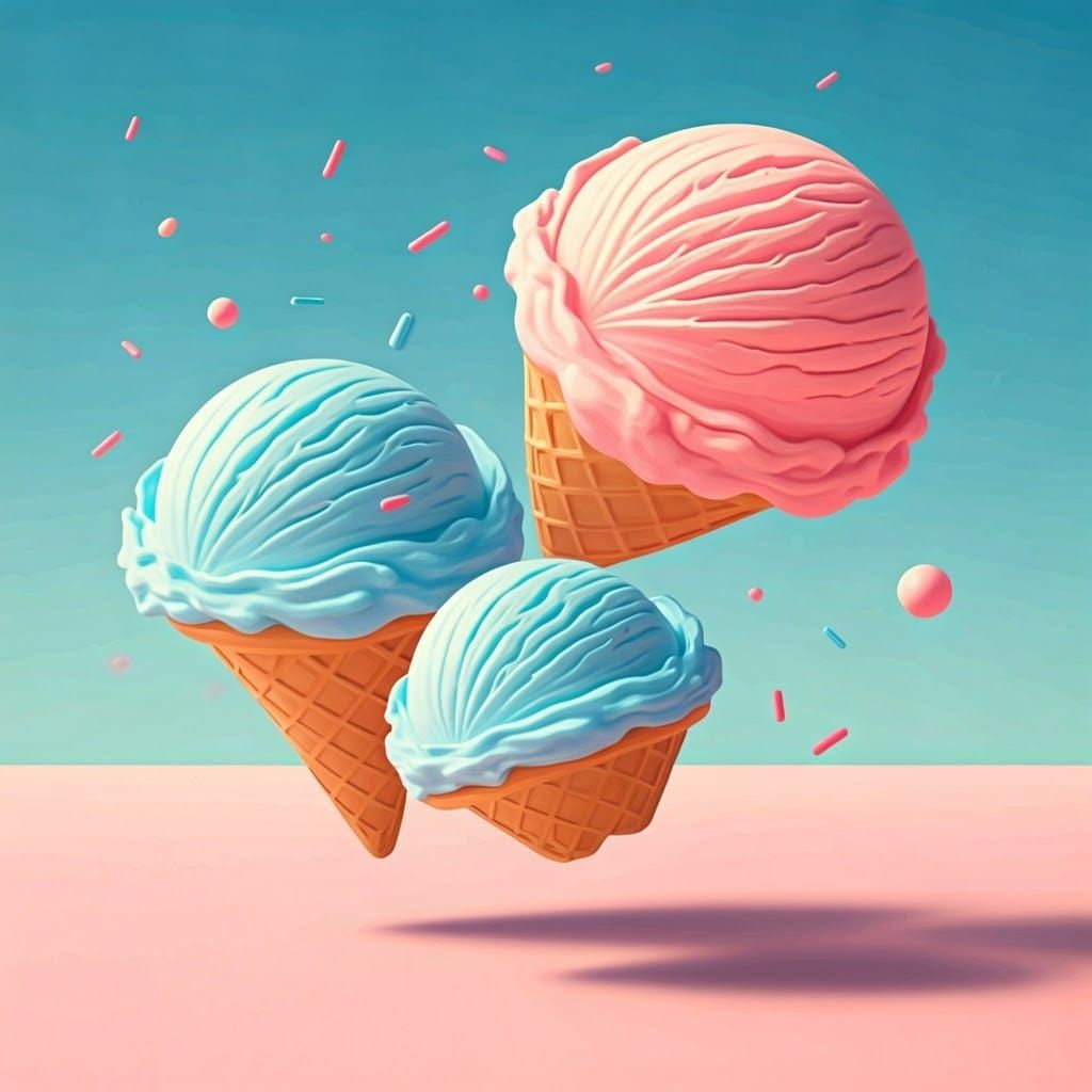Floating Ice Cream Scoops in Pastel Pop Art Style