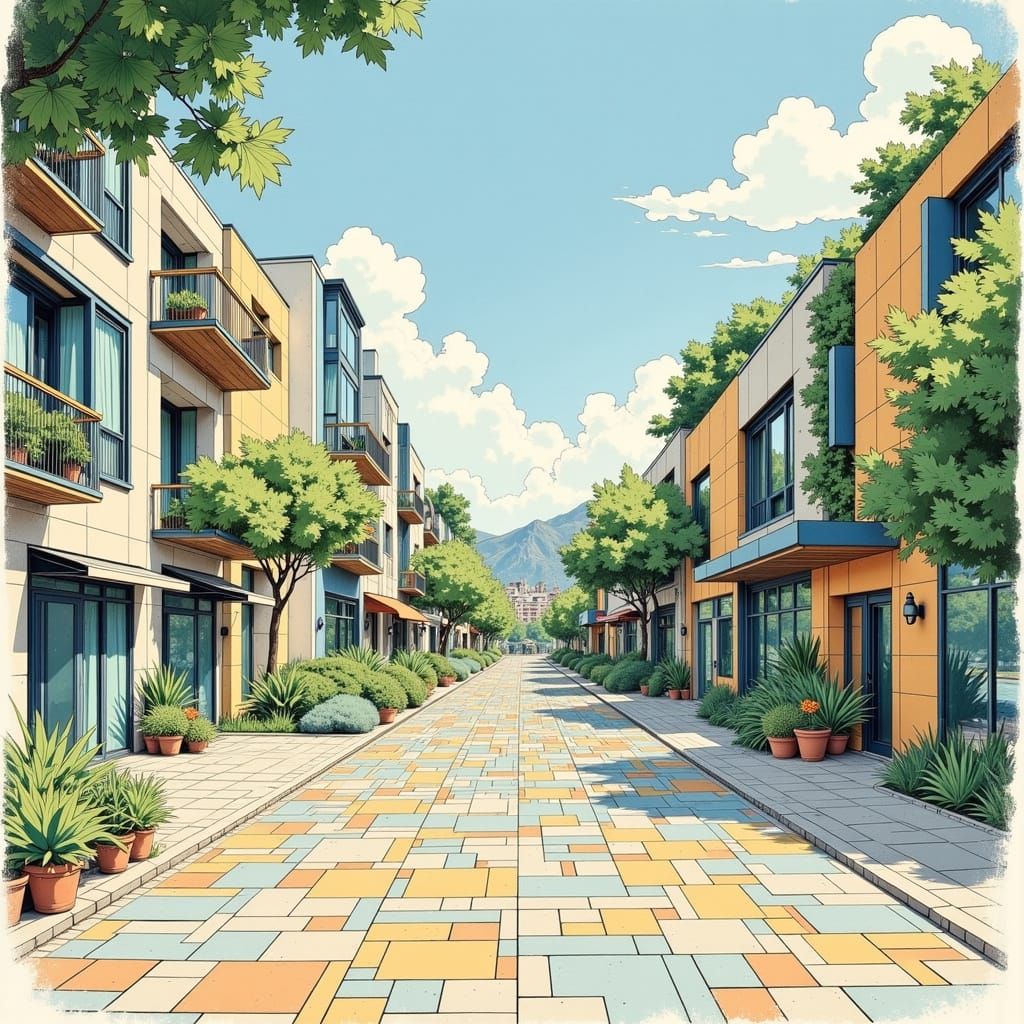 Architectural Street Scene in Black and White