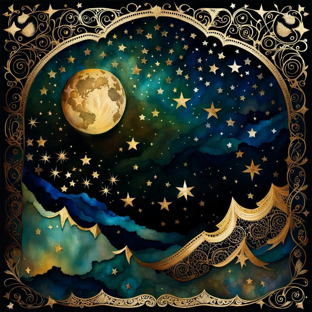 Starry Night Sky in Antique Mixed Media