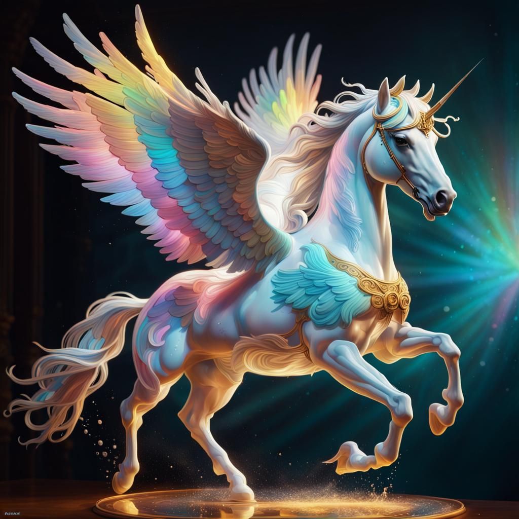 Princess Riding Pegasus Hologram in Splash Art Style