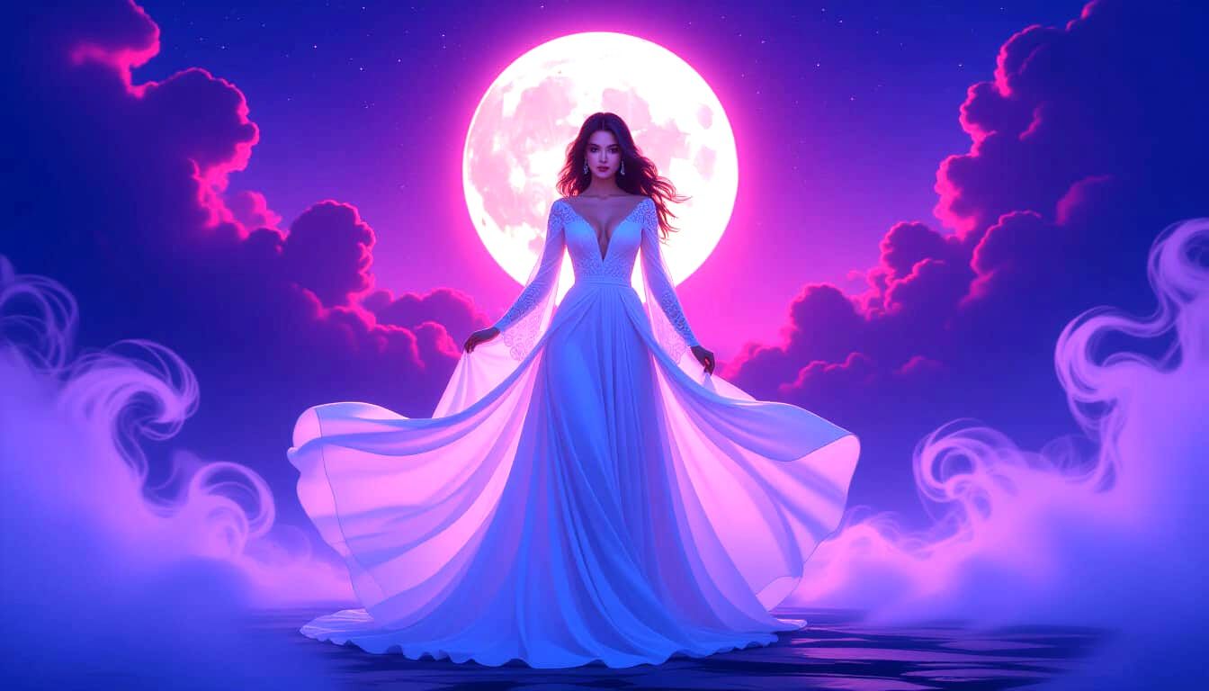 Woman in Crimson Moonlight: Hyperrealistic Digital Art