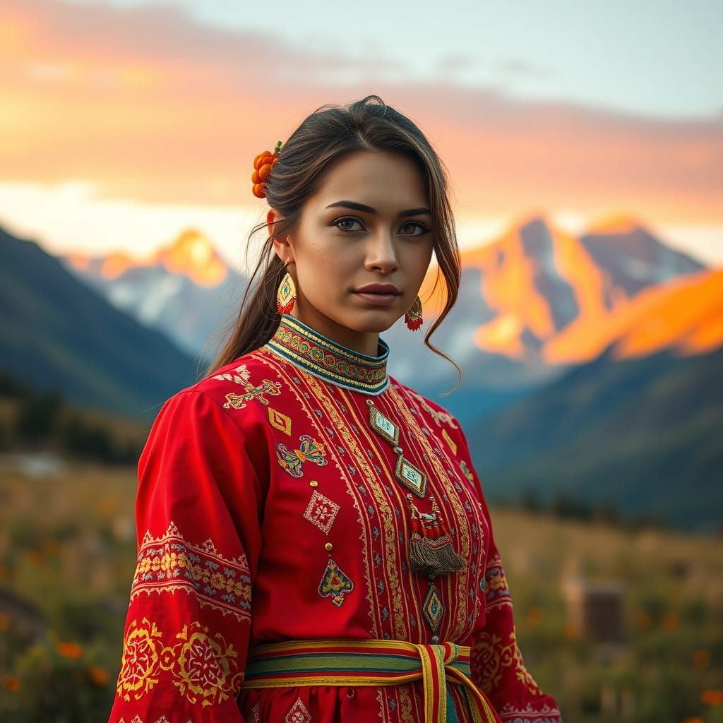 Regal Kyrgyzstani Princess in Traditional Attire