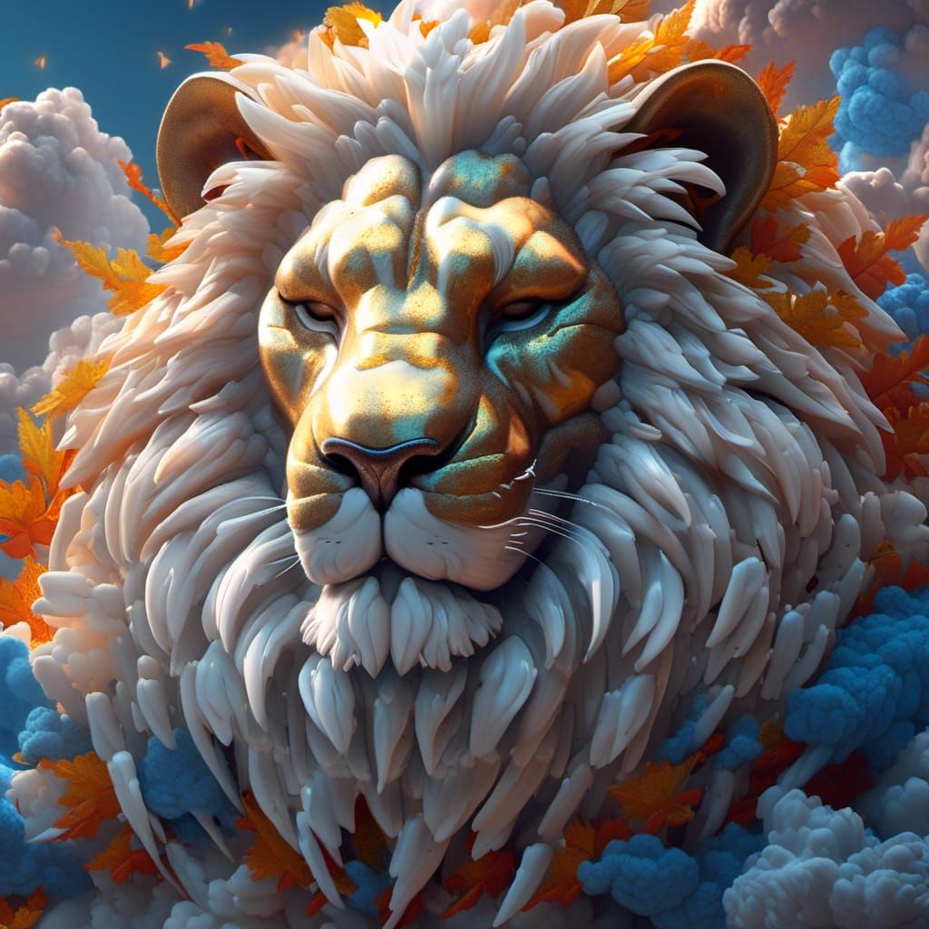 Cloud Lion Portrait in Hyperdetailed Style
