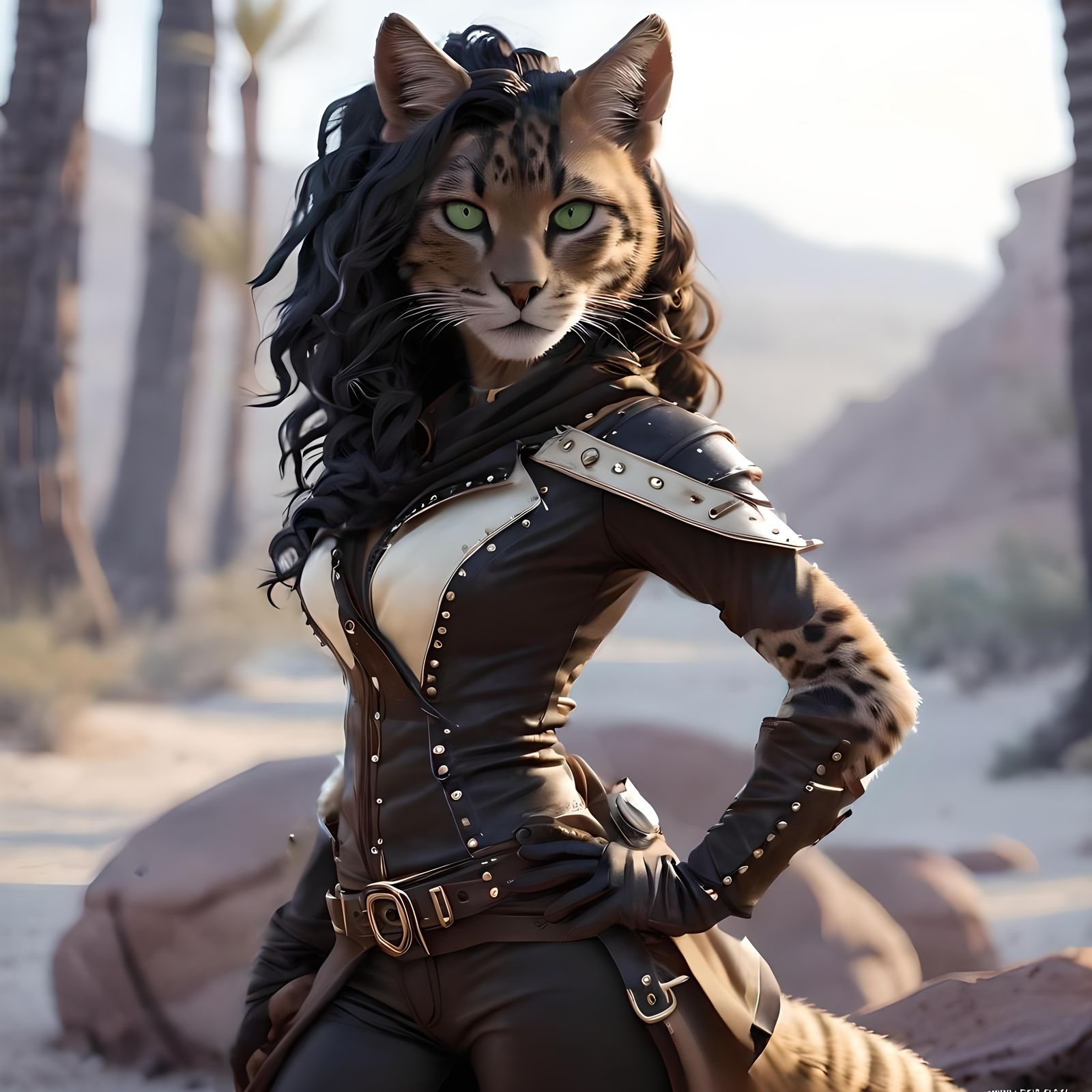 Tabaxi Rogue in Desert Cloak: Digital Oil Painting