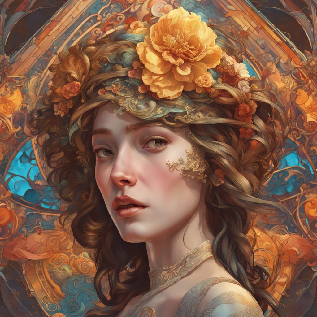 Hyperrealistic Portrait in Art Nouveau Style