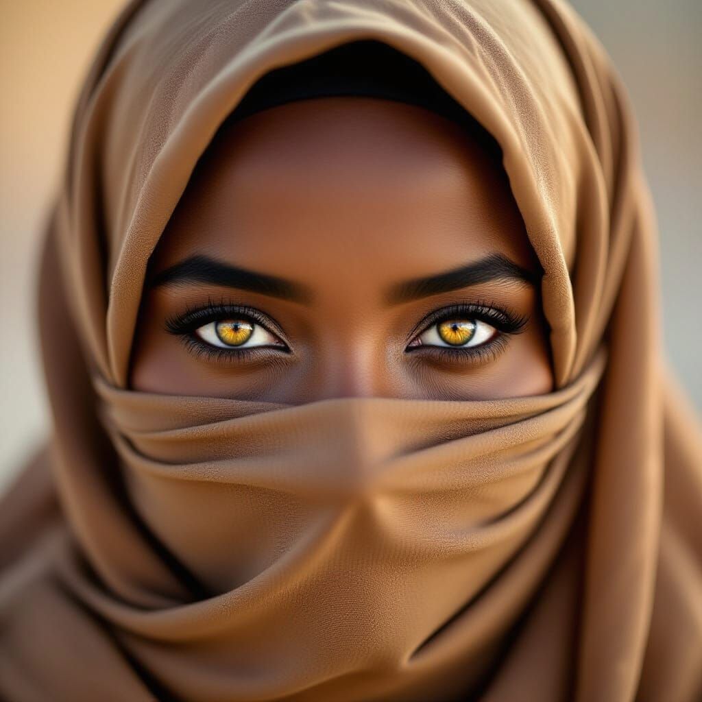 African Woman in Hijab with Golden-Brown Eyes