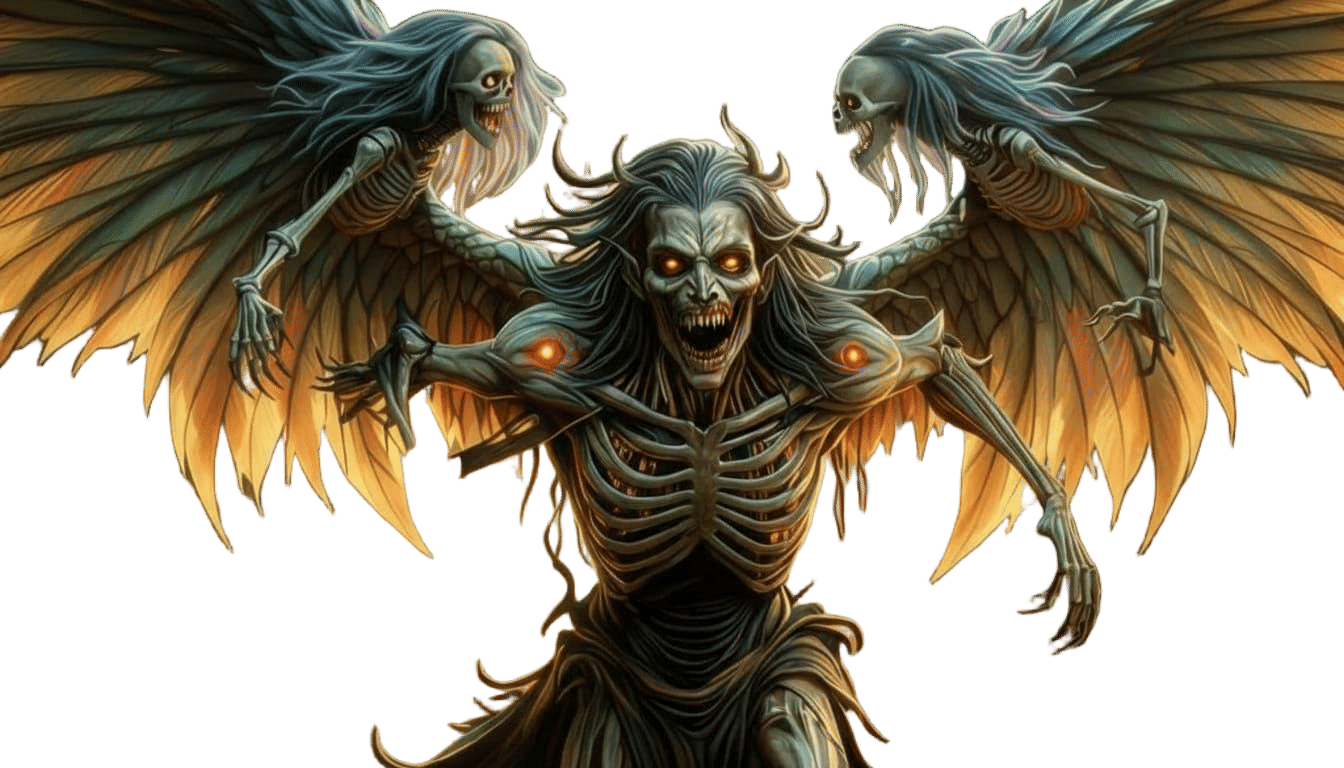 Demonic Raven Creature With Human Face and Undead Fusion