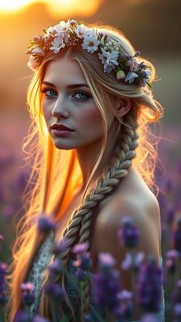 Ethereal Woman in Lavender Meadow