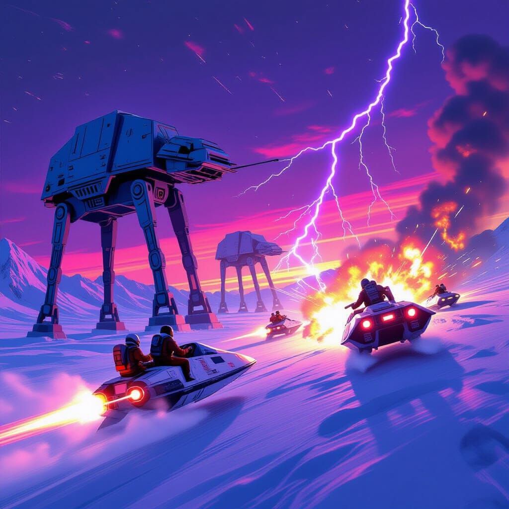 Snow Speeders Attack AT-AT Walkers on Hoth
