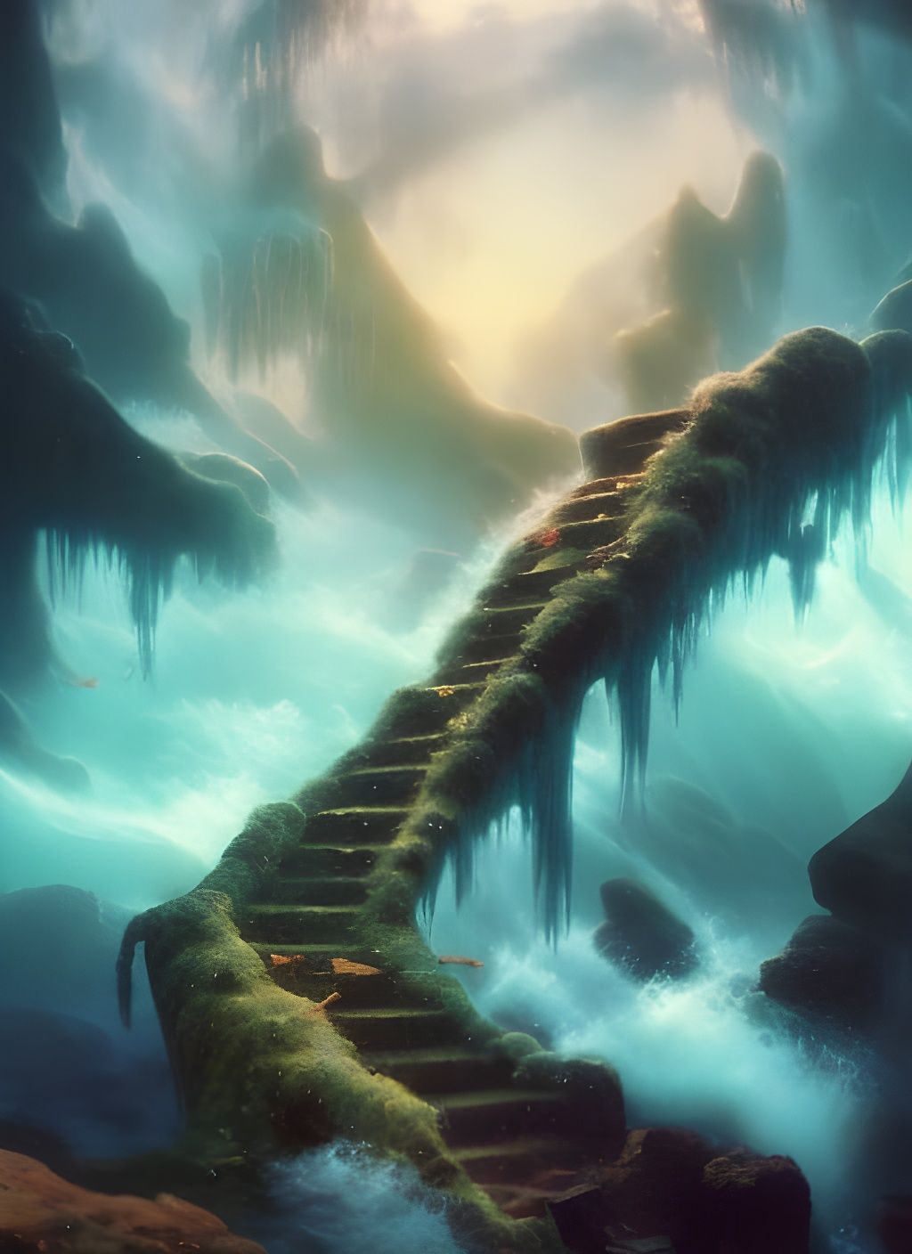 Mystical Stairway to Ocean Depths: Digital Art