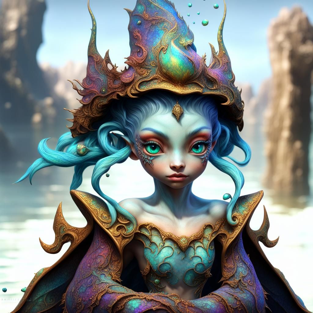 Opal Skinned Sea-Elf Merfolk in Hyperdetailed Digital Art