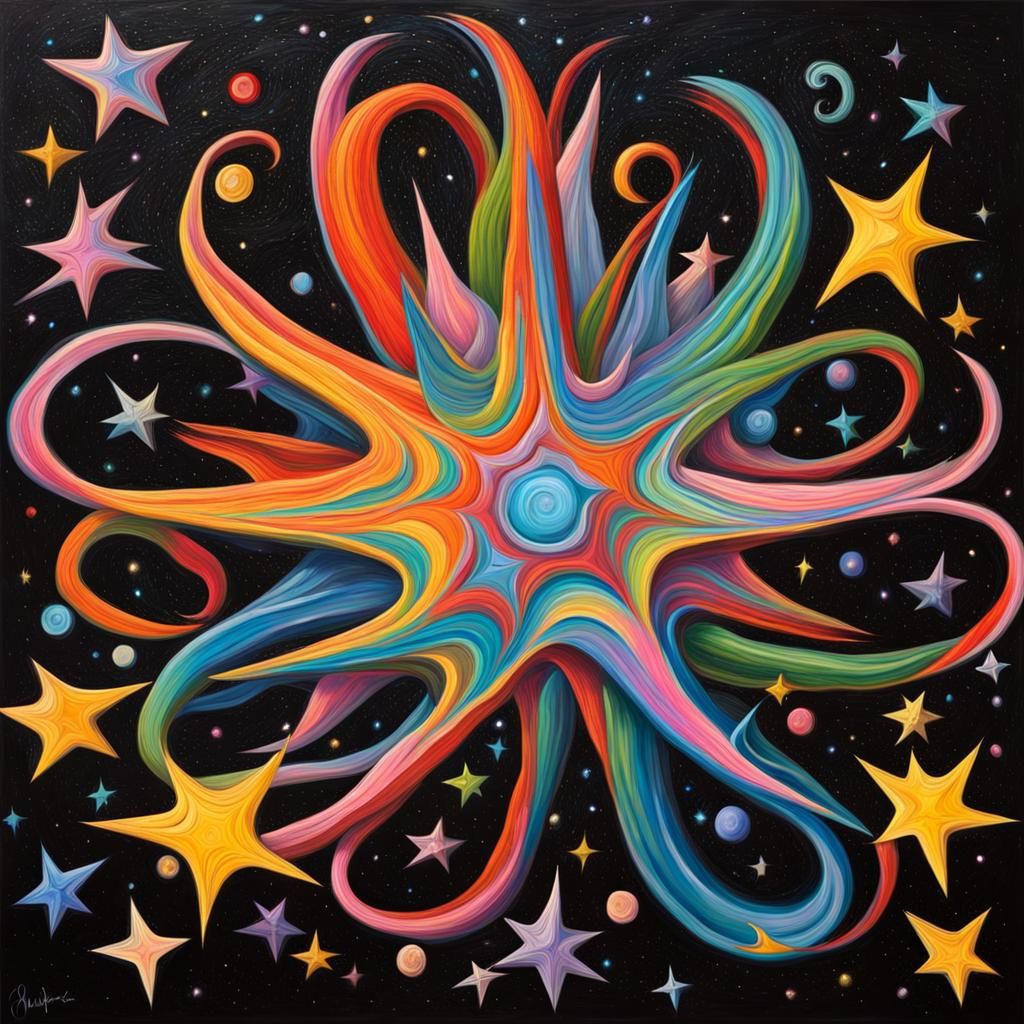 Electromagnetic Star in Impasto Oil Paint Style