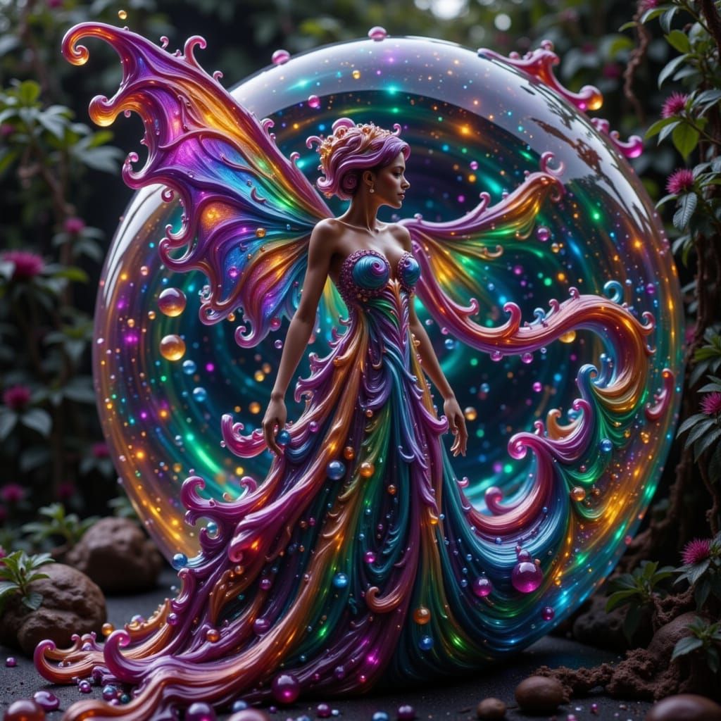 Majestic Fairycore Woman in Bioluminescent Forest