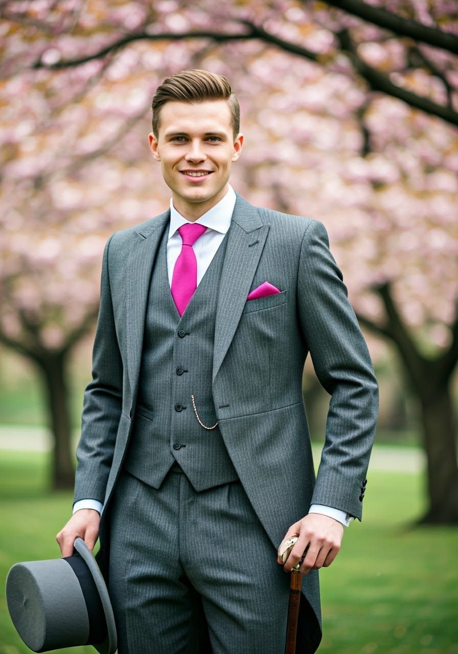 Chiseled Gentleman Under Cherry Blossoms