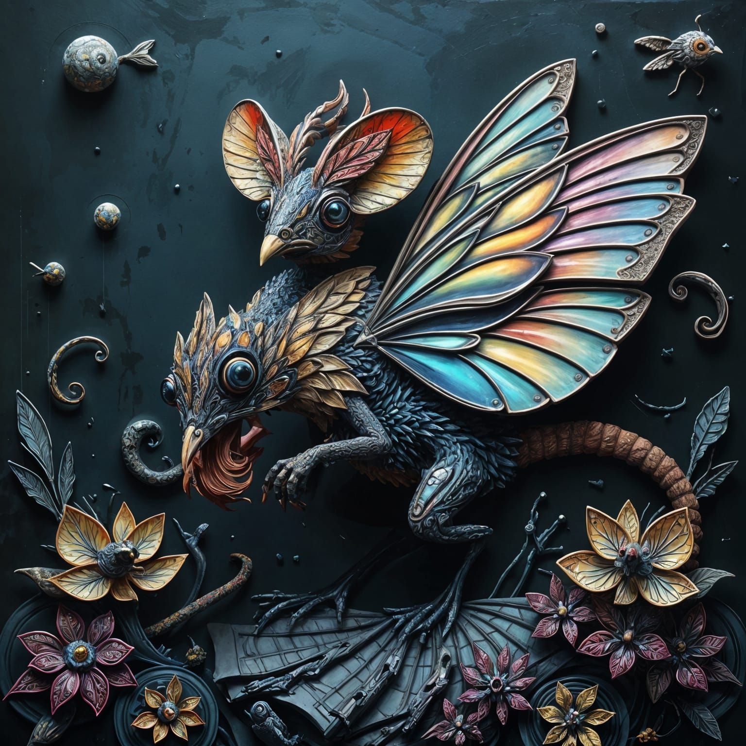 Orphism Art: Mouse, Butterfly, and Chicken Hybrid