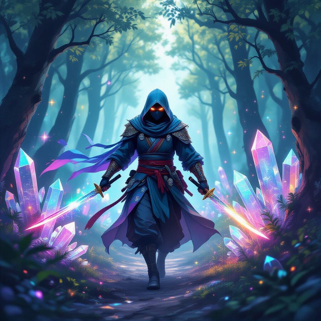 Rainbow Ninja in Crystalline Forest