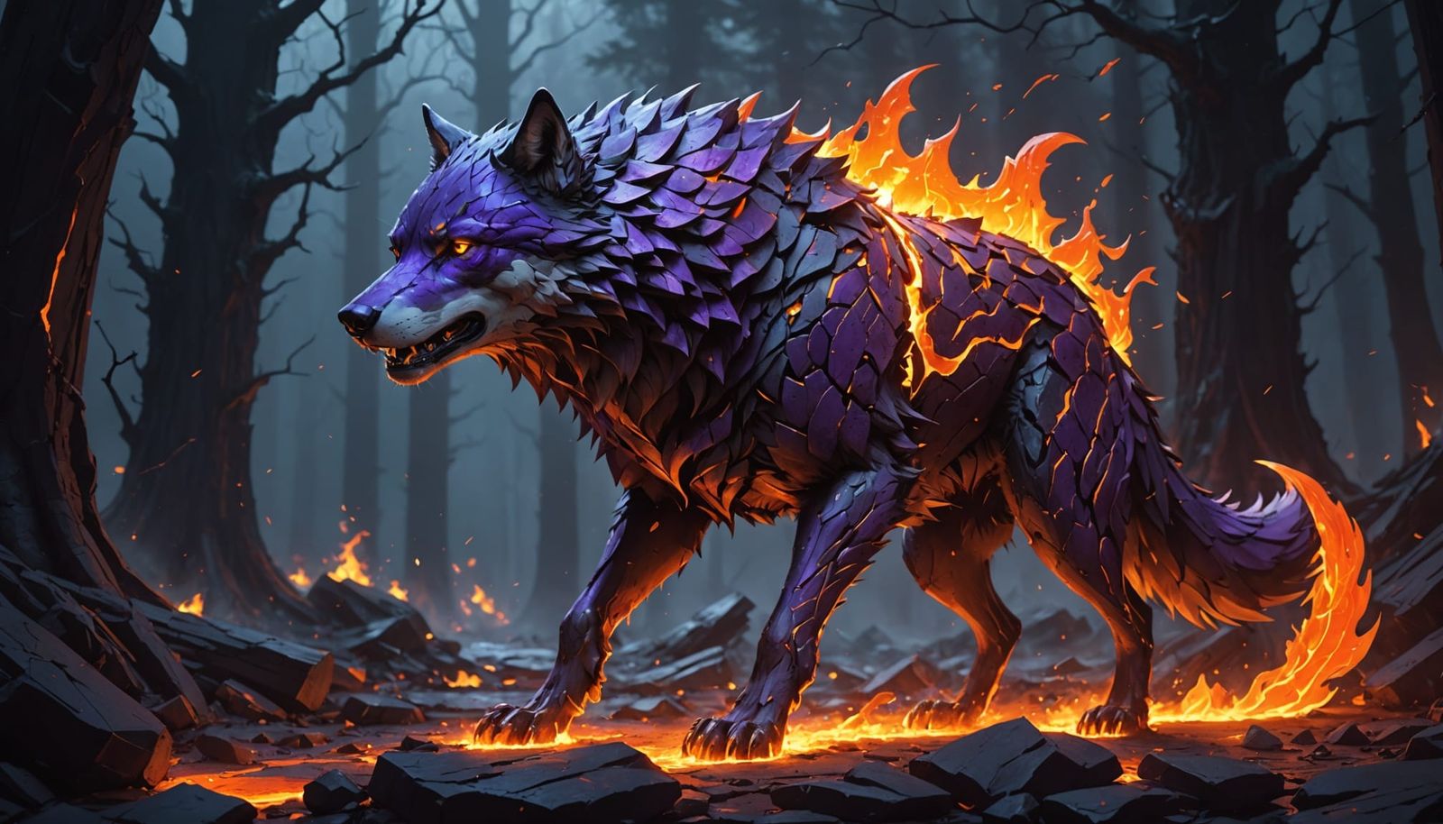 Lava Wolf Dark Fantasy Concept Art in 8K
