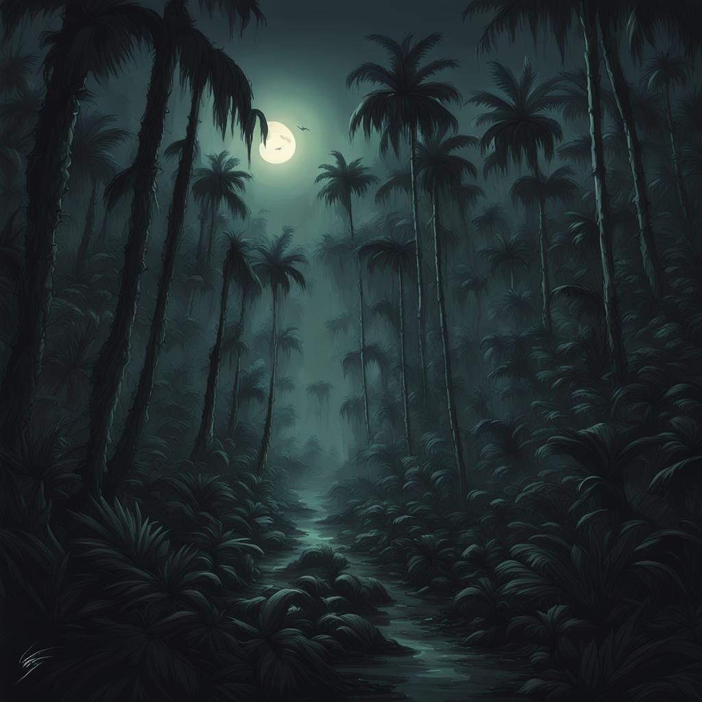 Sinister Tropical Forest at Night
