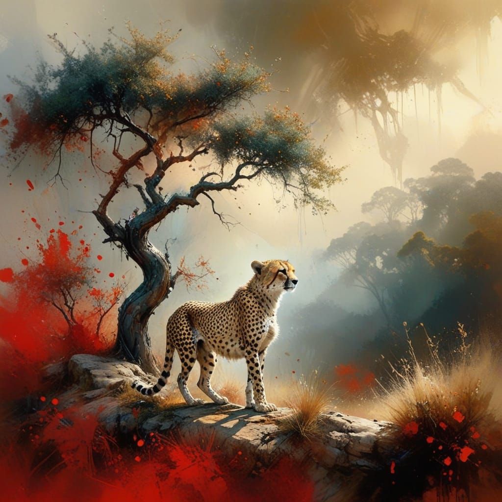Majestic Cheetah Amidst Ancient Australian Tree