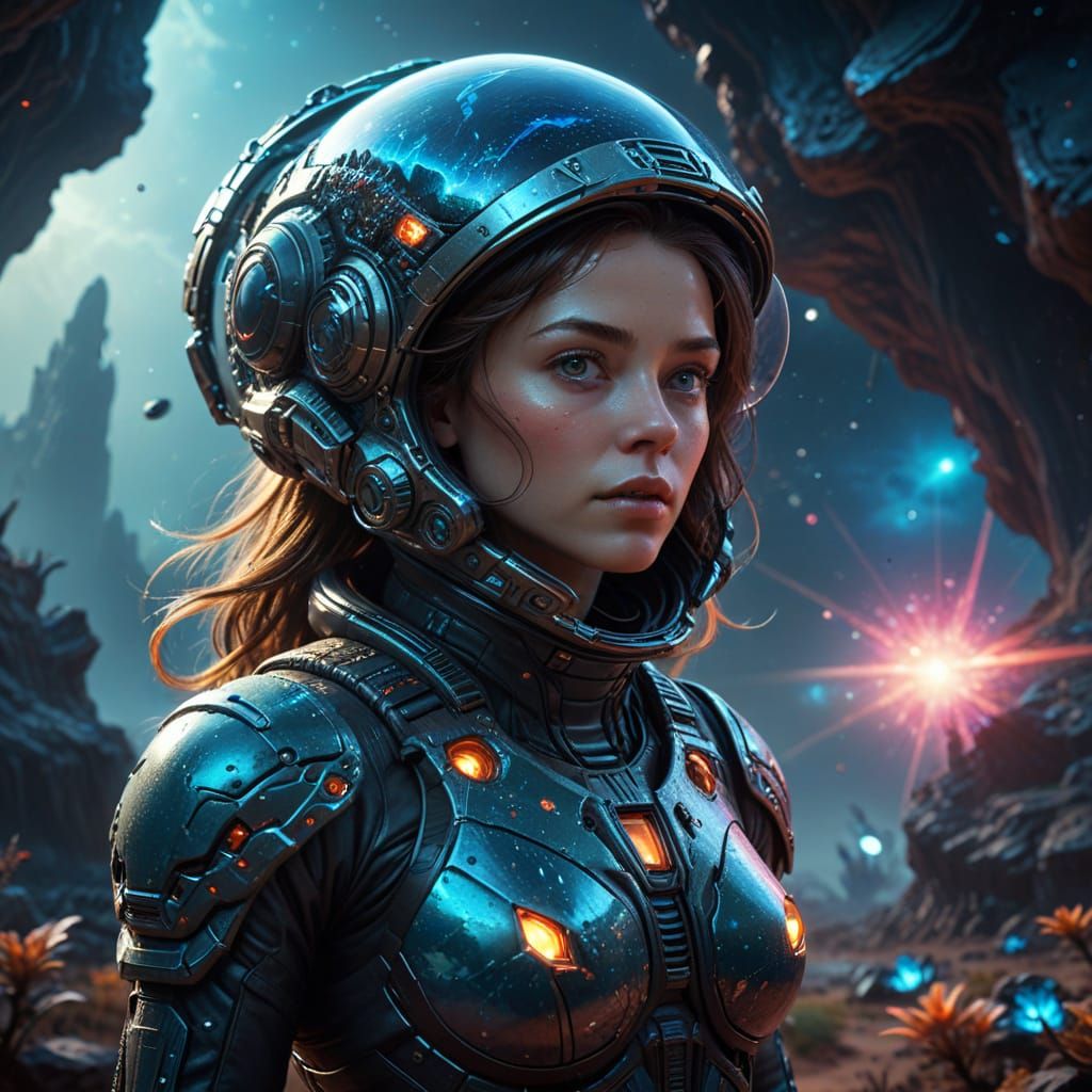 Brave Female Astronaut Explores Alien Planet in Futuristic S...