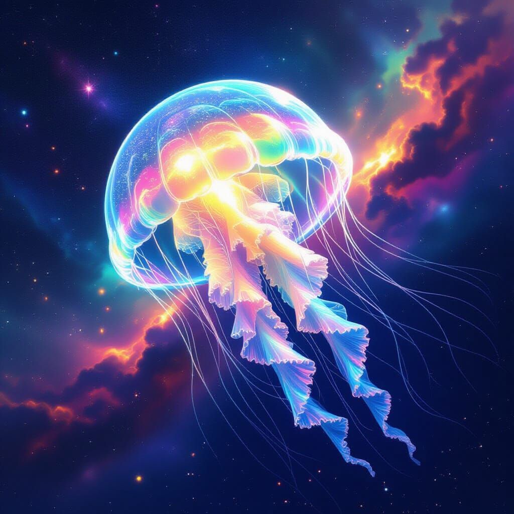 Jellyfish in Spacesuit Drifting Through Nebula