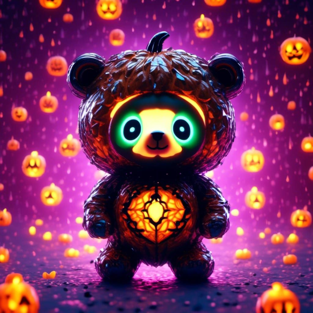 Adorable Bioluminescent Pumpkin Bear for Halloween
