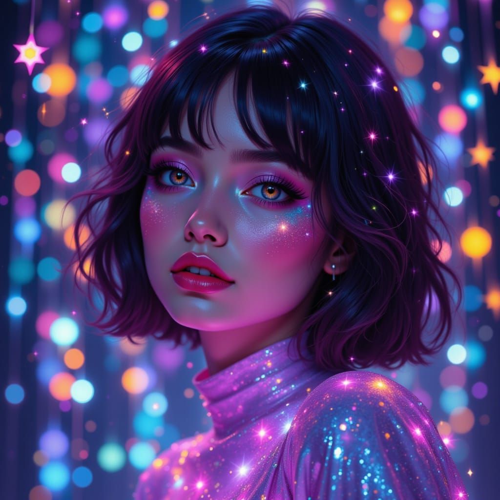 Smiling Anime Girl with Sparkling Lights