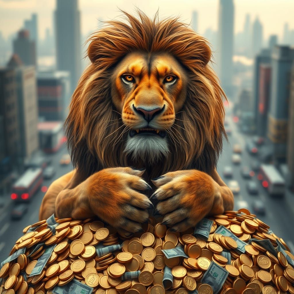 Regal Lion Mocks Taxation with Lavish Wealth