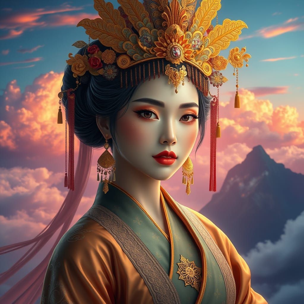 Elegant Asian Woman in Mystical, Concept Art Style
