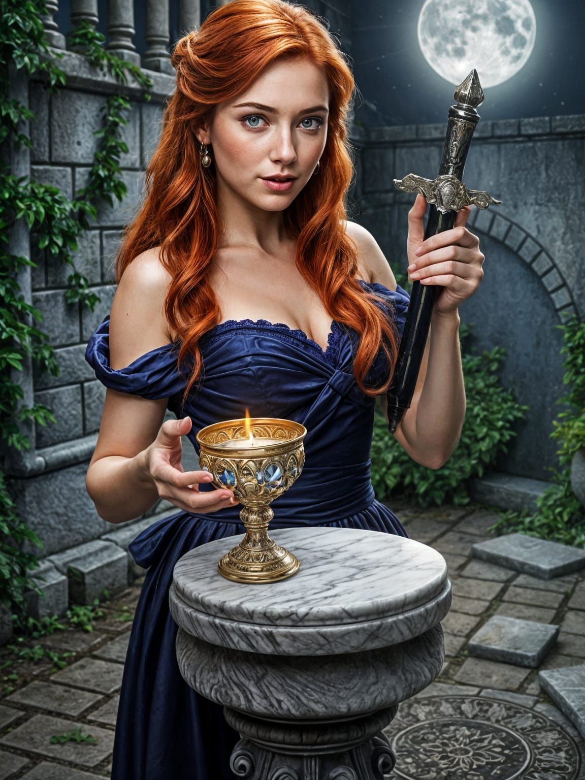 Mystical Sorceress Casts Spell Under Moonlight