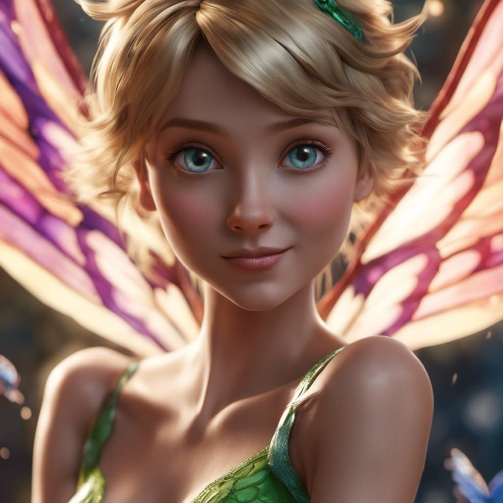 Hyperrealistic Portrait of Tinker Bell with Magical Wings
