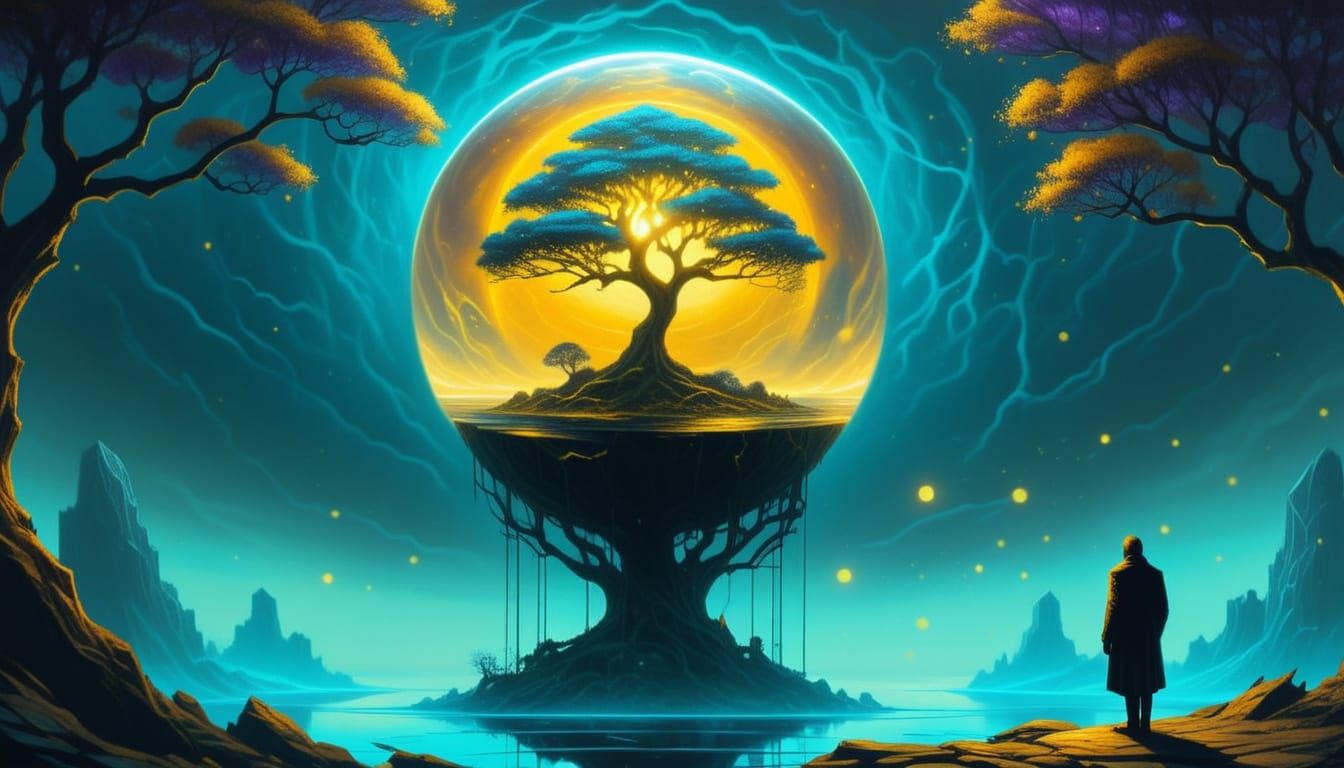 Magical Tree in Crystal Sphere: Oil Painting