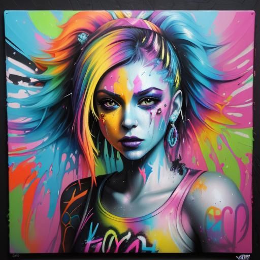Graffiti Art Rave Queen in Street Art Style