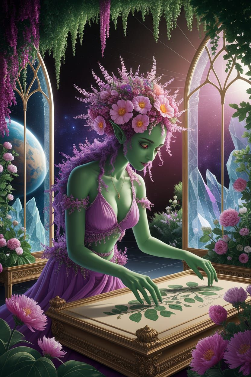 Botanical Art Gallery with Sentient Plant Woman