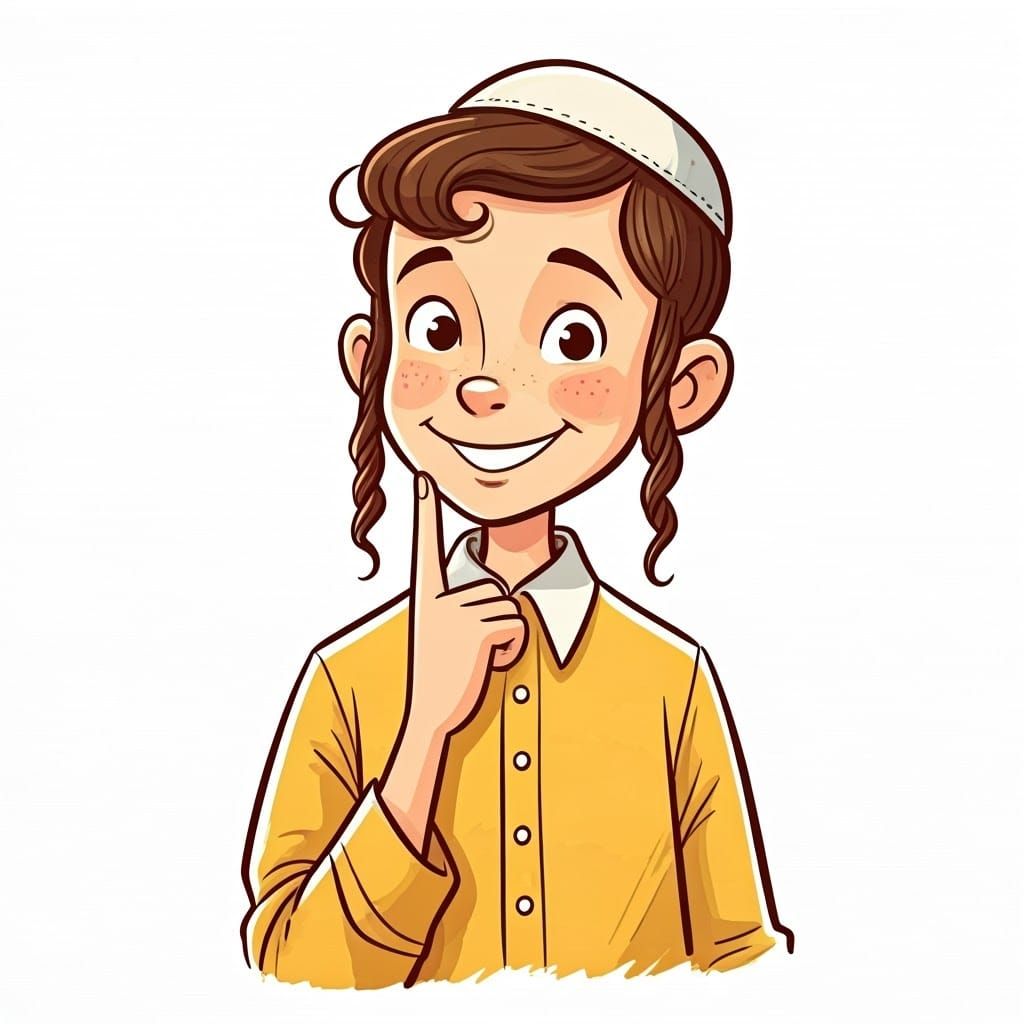 Sunny Storybook Jewish Boy Contemplates Life in Whimsical St...