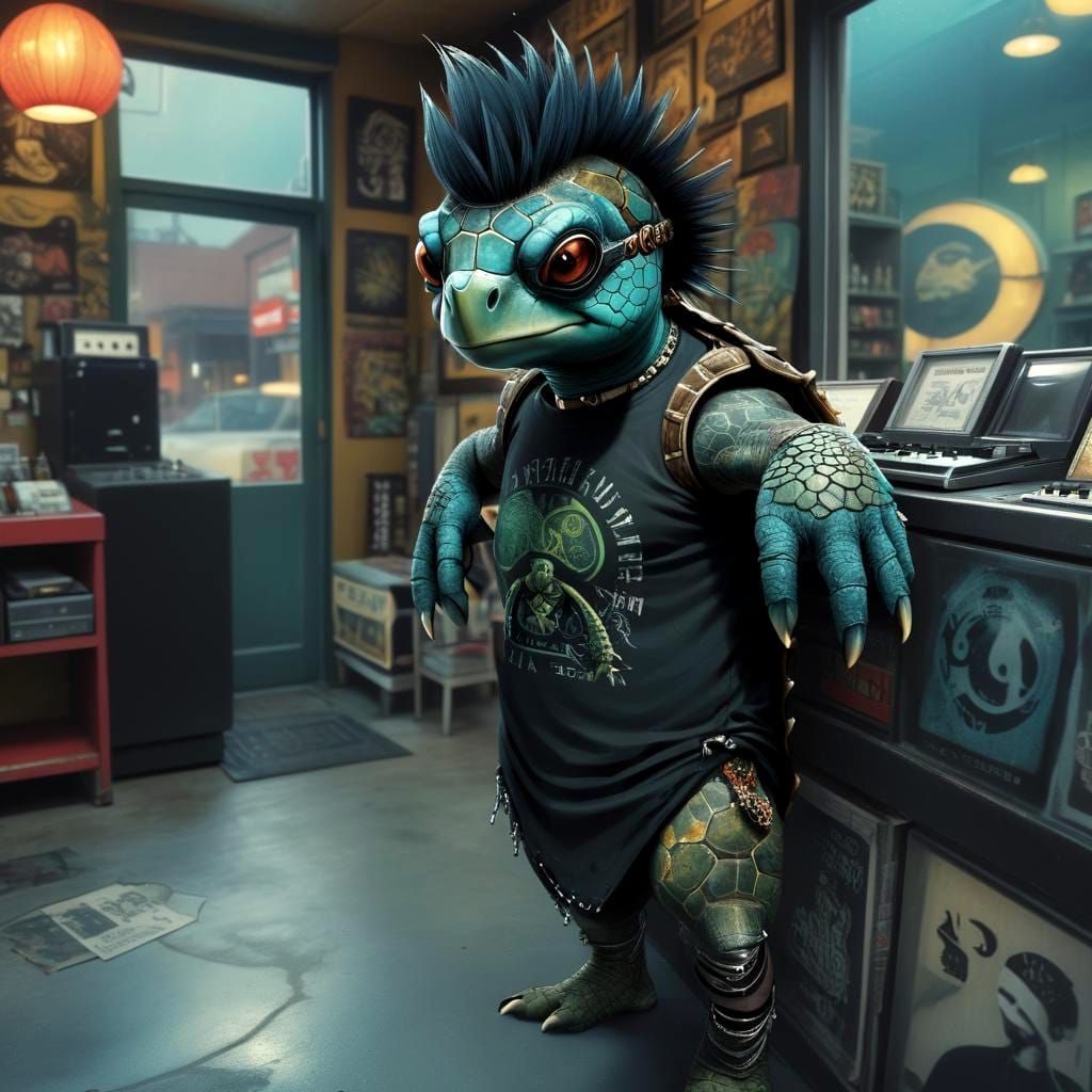 Punk Turtle at Retro Music Store: Fantasy Art