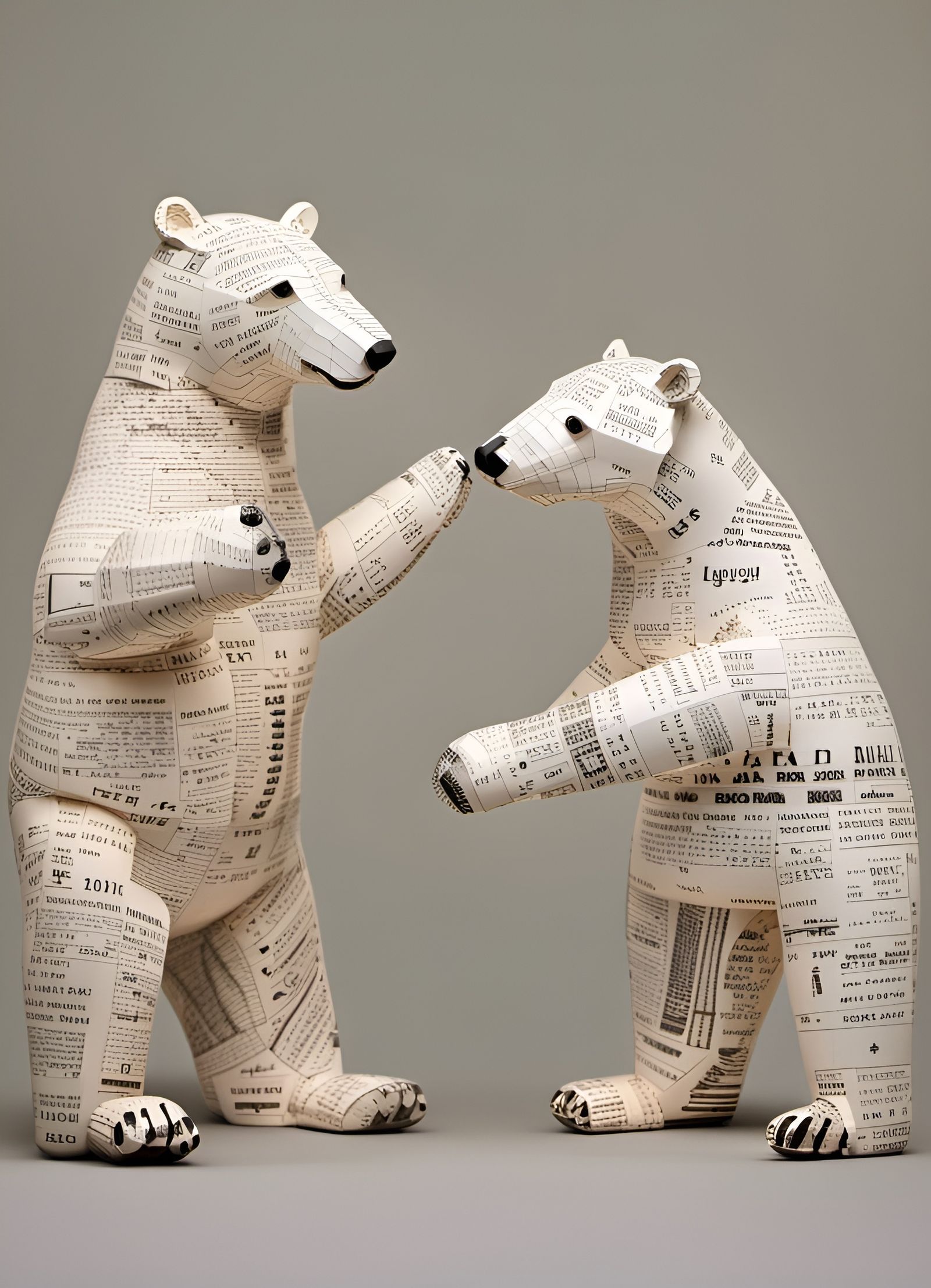 Paper Polar Bears Made of Newspaper Collage