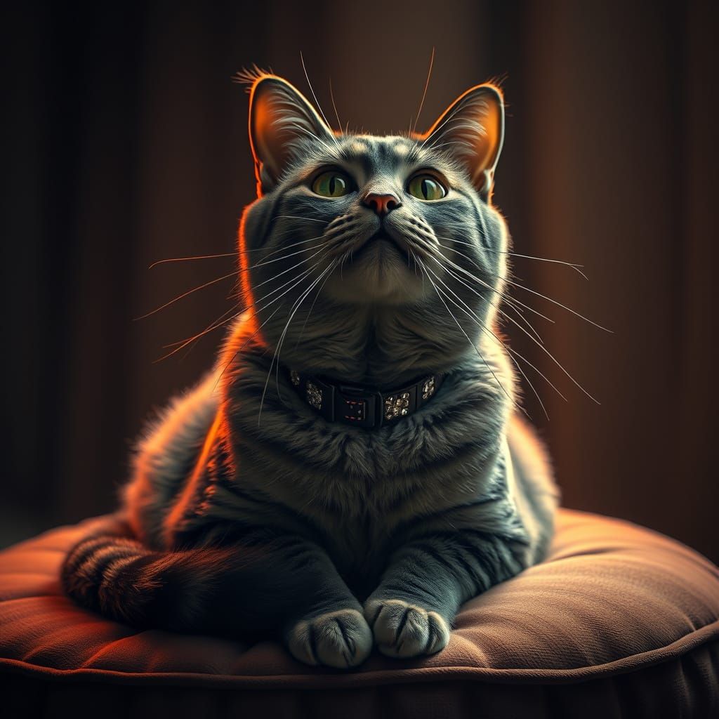 Majestic Cat with Sparkling Collar in Dramatic Lighting