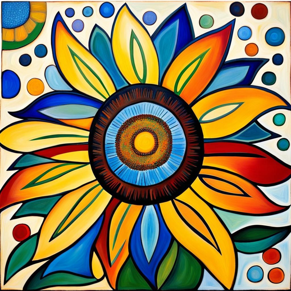 Abstract Folk Art in Complementary Colors