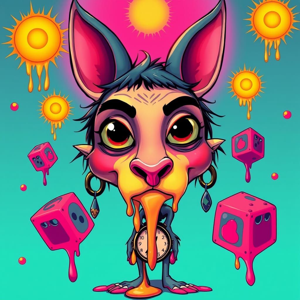 Surreal Dalí-Inspired NFT Character with Melting Clocks