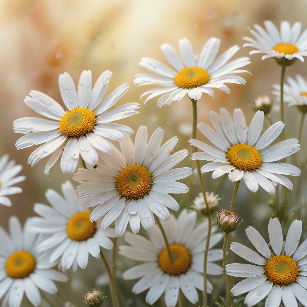 Abstract Watercolor Daisies in Golden Hour Light