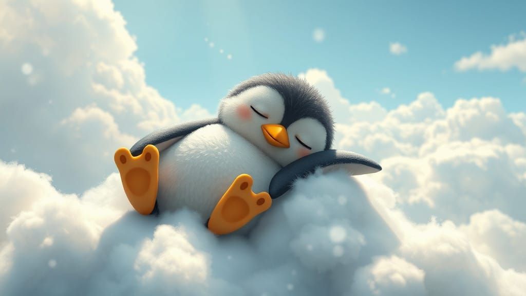 Surreal Penguin Dreamscape in Vibrant Anime Style