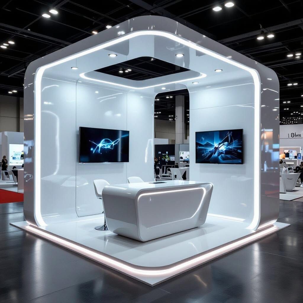 Futuristic Minimalist Exhibition Booth Inspired by Syd Mead