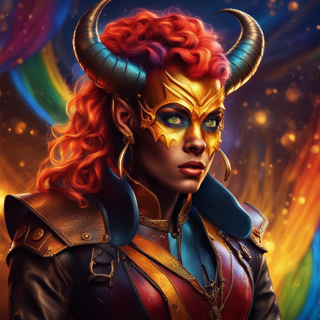 Tiefling Superhero Portrait in Fantasy Concept Art