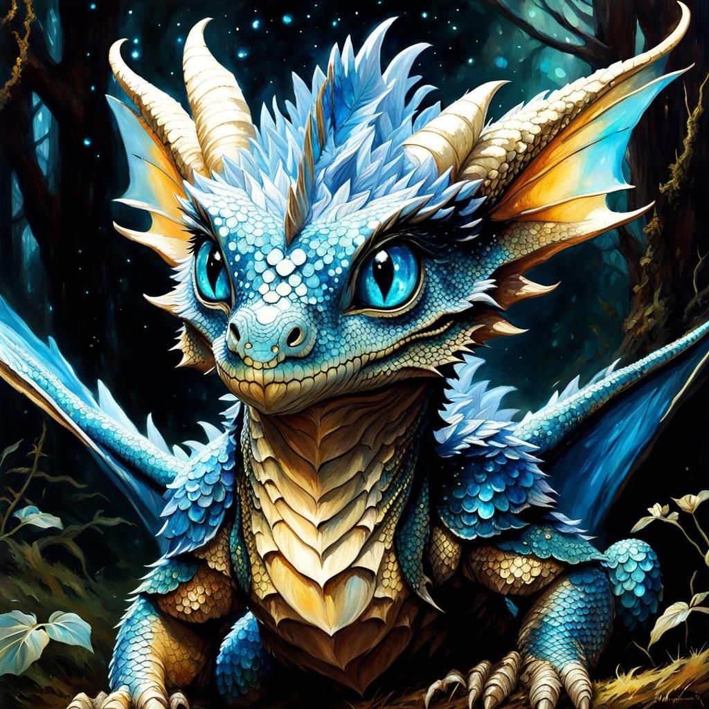 Adorable Baby Dragon in Enchanted Forest