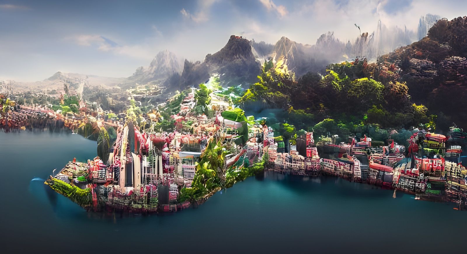 Enchanting Fantasy Cityscape at Sunset